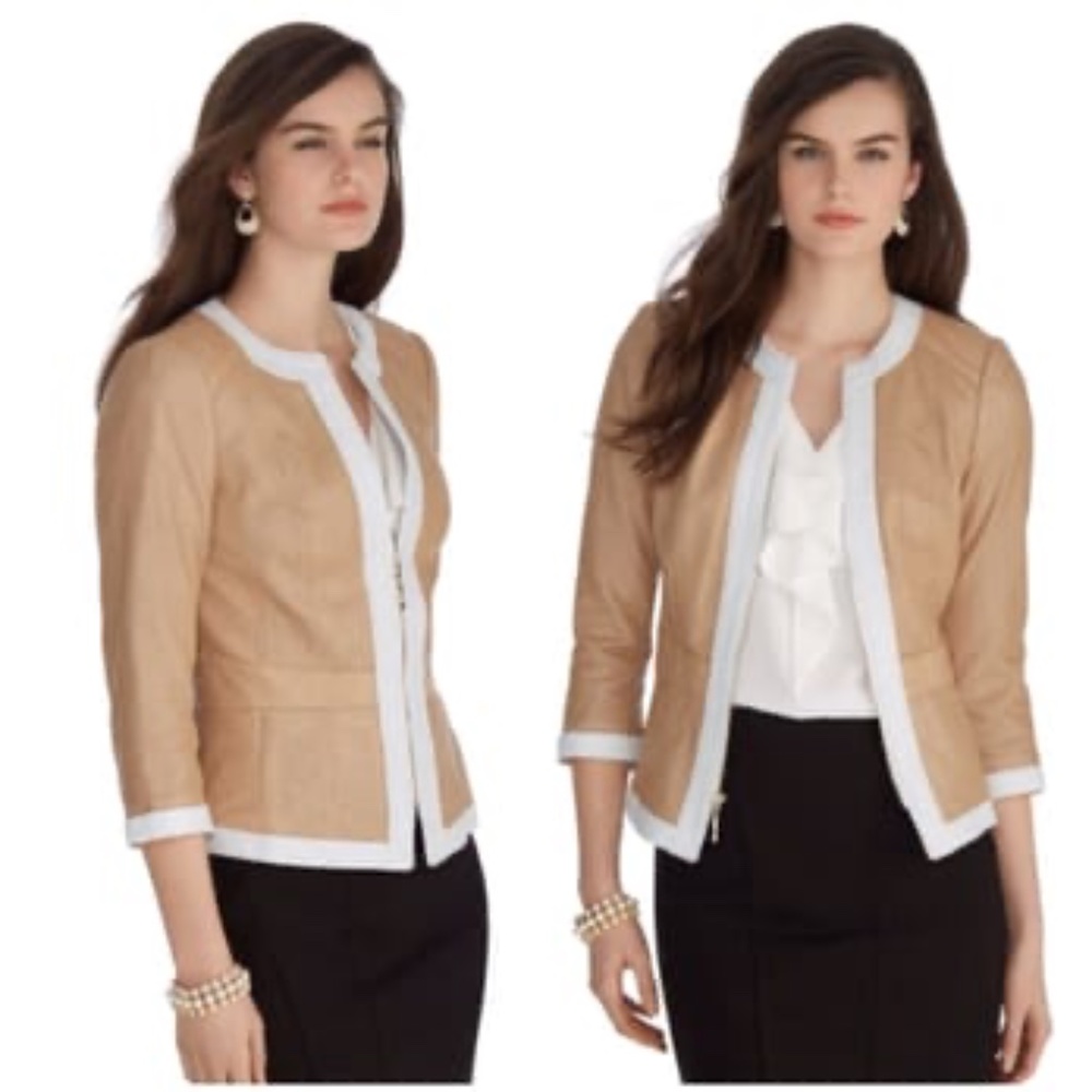 WHITE HOUSE BLACK MARKET 3/4 Sleeve Perforated Leather Jacket